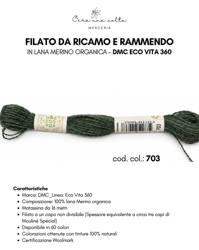 DMC Eco Vita 360 – Filato da ricamo e rammendo in lana Merino organica