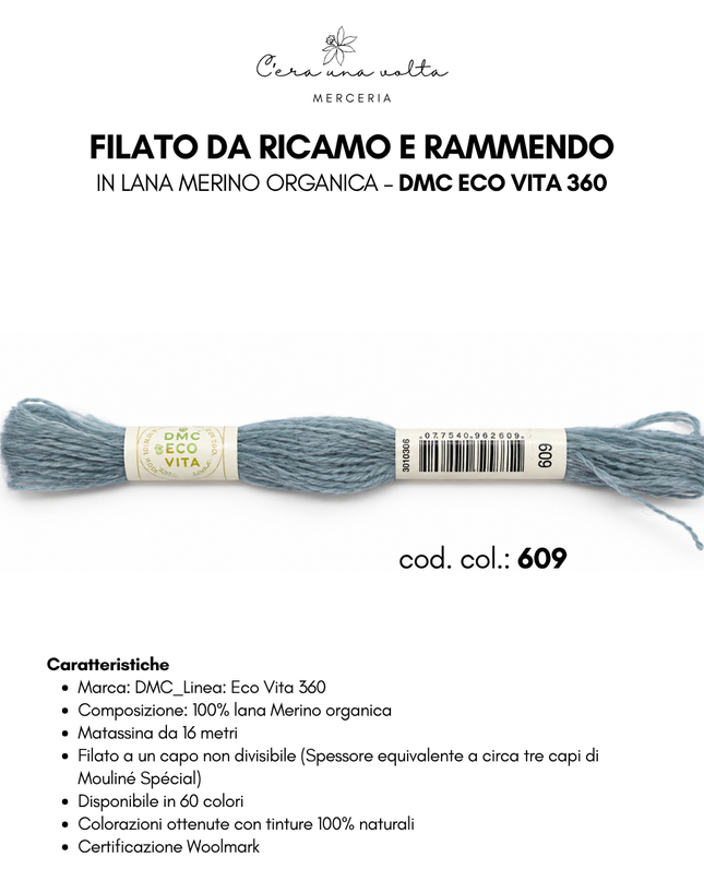 DMC Eco Vita 360 – Filato da ricamo e rammendo in lana Merino organica