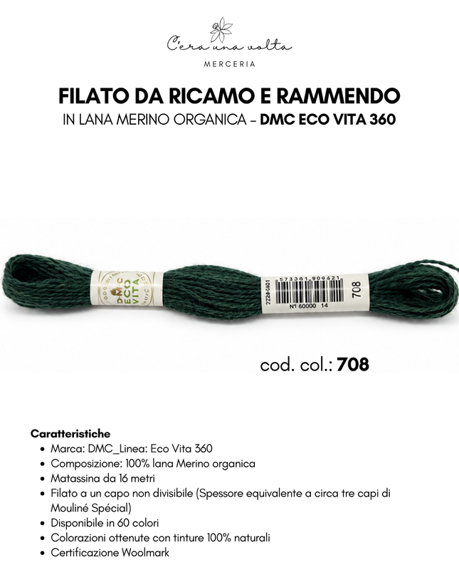 DMC Eco Vita 360 – Filato da ricamo e rammendo in lana Merino organica