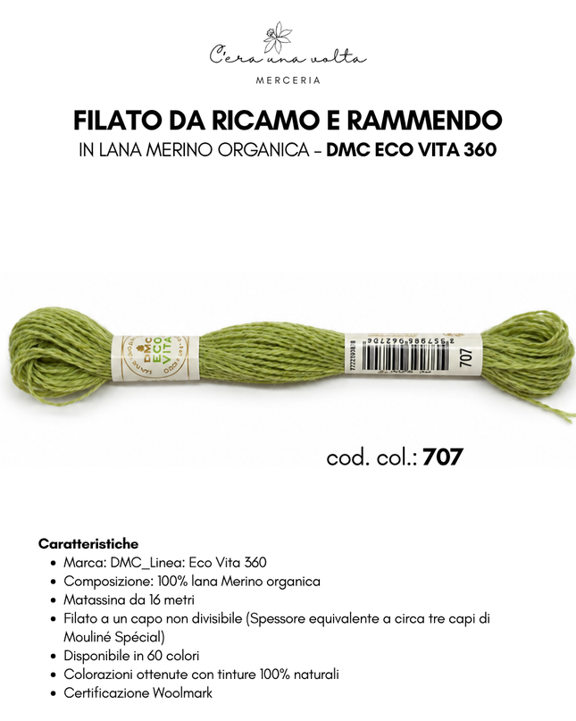 DMC Eco Vita 360 – Filato da ricamo e rammendo in lana Merino organica