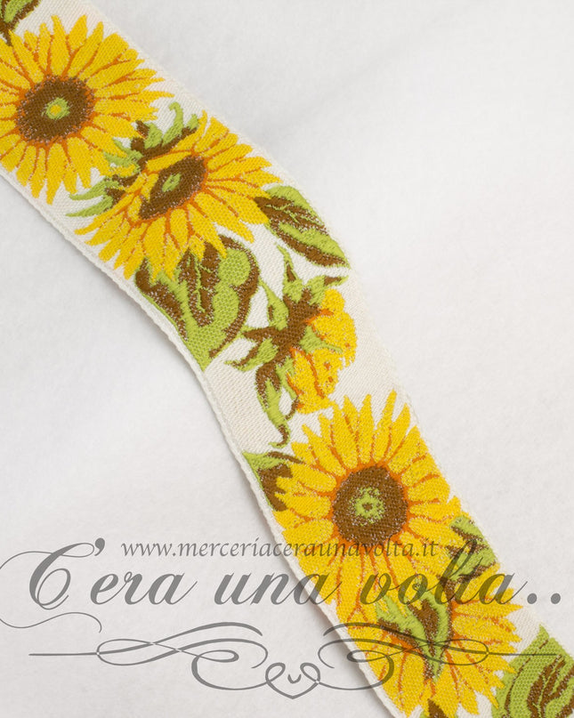 Bordo in cotone ricamato girasoli