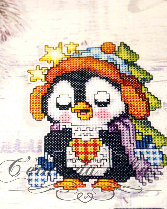 Kit 4 decorazioni pinguini punto croce ritagliabili