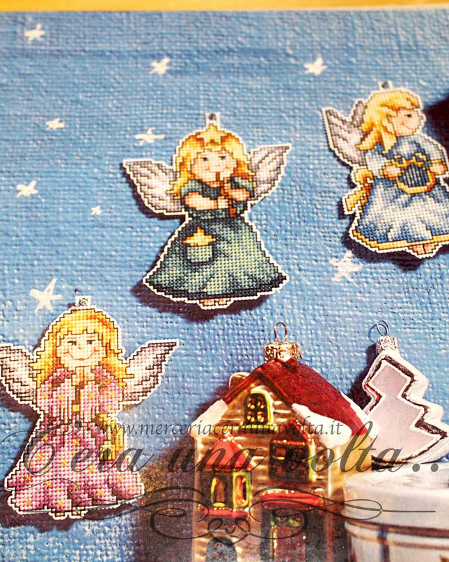 Kit 4 decorazioni angeli punto croce ritagliabili