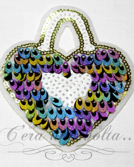 Toppa termo adesiva con paillettes applicate Cuore