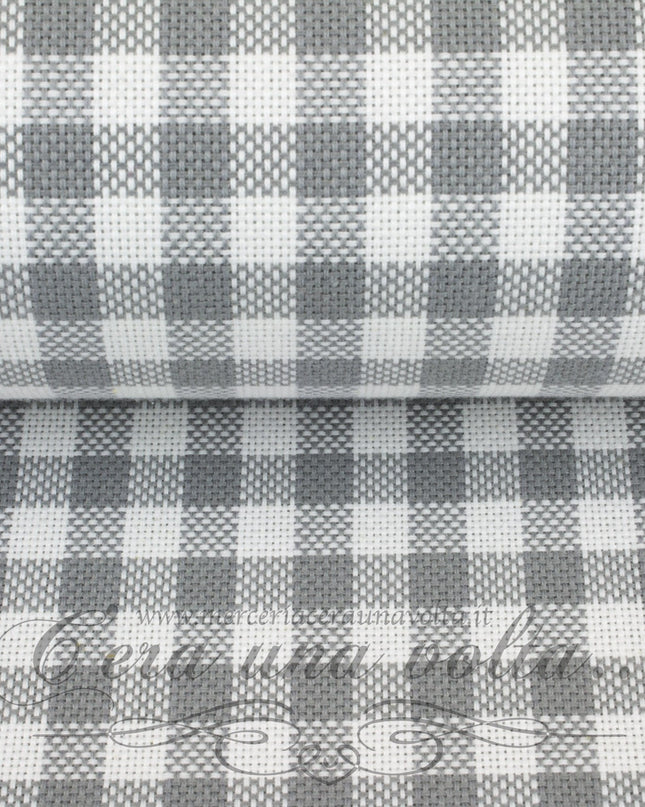 Cm 176 x 25  Scampolo Tessuto in cotone a quadri Grigio Seta