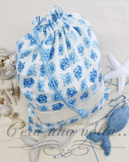 Sacchettino asilo da ricamare Blue flowers