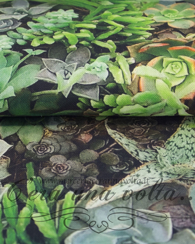 cm 70 x 50 Scampolo Tessuto Succulent Garden