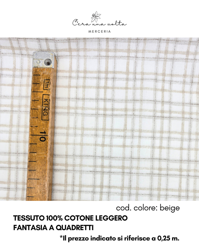 Tessuto 100% Cotone Leggero – Fantasia a Quadretti Beige