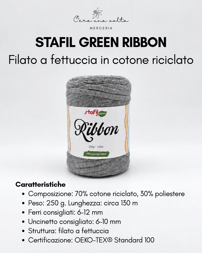 Stafil Green Ribbon – Filato a fettuccia in cotone riciclato