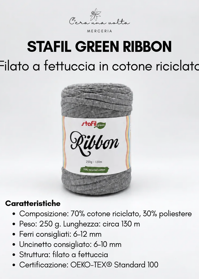 Stafil Green Ribbon – Filato a fettuccia in cotone riciclato